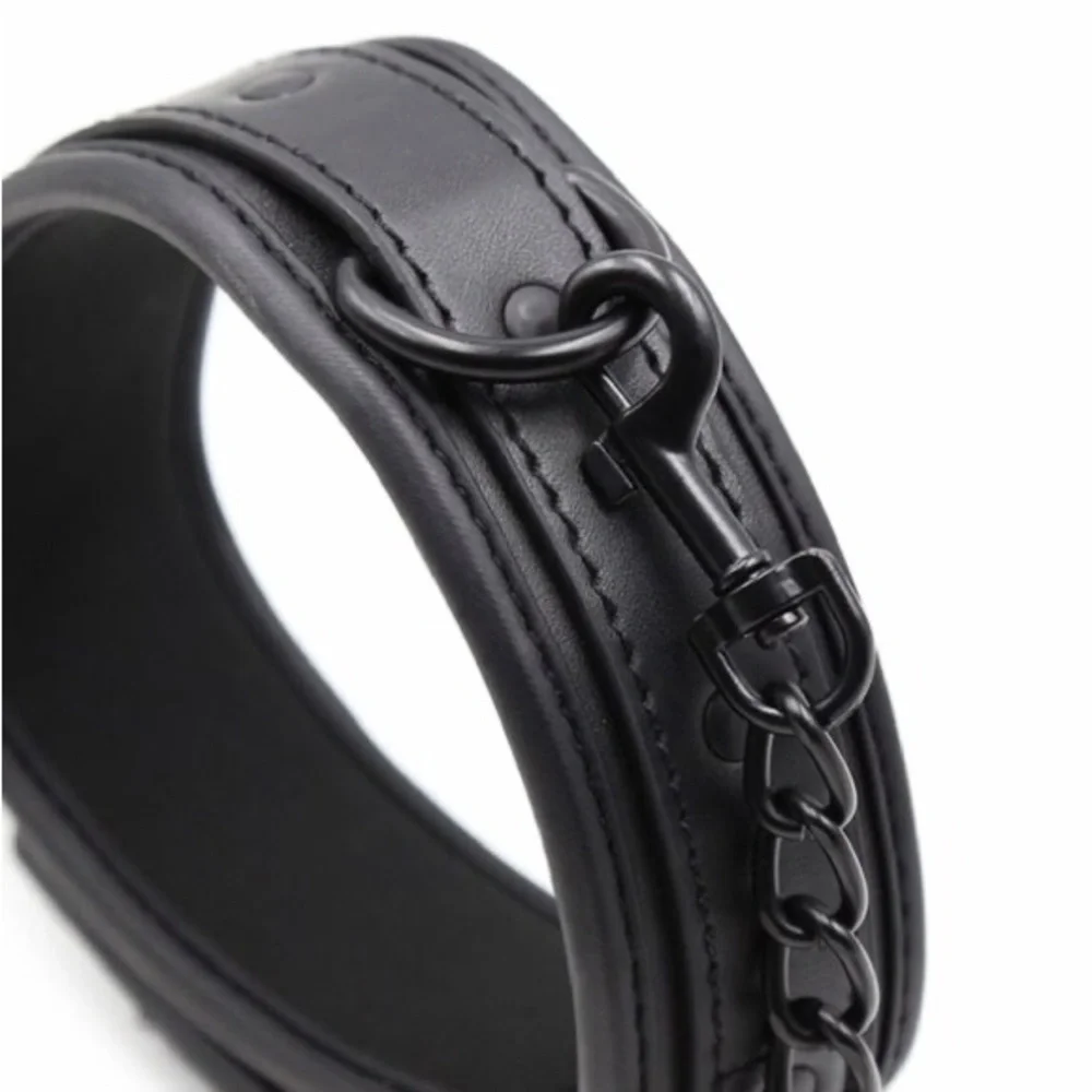 Men’s Fashion Collar With Guide, Leather And Iron Chain Link